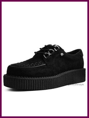 Faux Suede Creeper Sneakers Chunky Platform Lace Up Shoes Punk Style